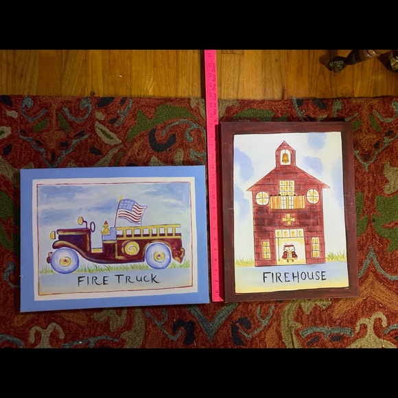 Pottery Barn paint on canvas fire truck & fire station set - Picture 4 of 9